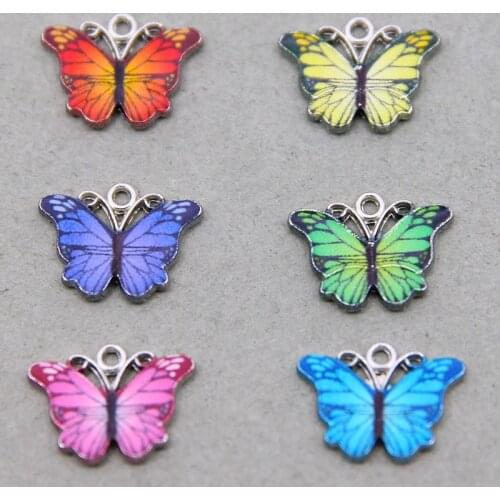 10pcs/lot 14*19mm Colorful Butterfly Charms Pendant Enamel Metal Small Charms Necklace Bracelet DIY Jewelry Making Accessories