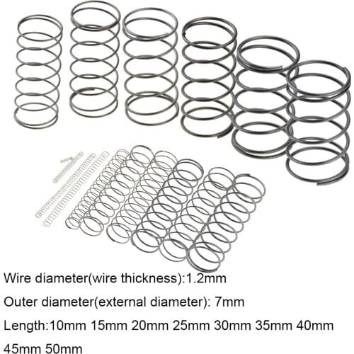 10PCS 1.2*7*10-50mm Spring Steel Small Compression Release Mechanical Return Spring Pressure Spring OD 7mm 1.2x7x10-50mm