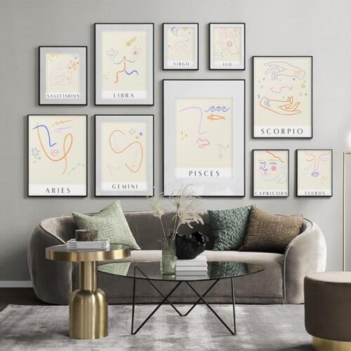 12 Constellations Home Decor Nordic Canvas Painting Wall Art Picture Abstract Astrology Sign Poster and Print for Living Room