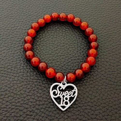 18th 18 Years Old Birthday Bracelets Gift 8mm Beaded Strength Jewelry for Girls From Mother Girth 7.2inch