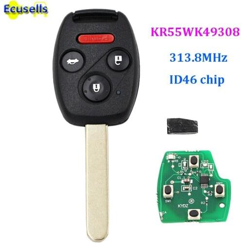 4 BUTTONS smart Remote Key Fob 3+1 Buttons 313.8MHZ for Honda Pilot Accord 2008 2009 2010 2011 2012 2013 FCCID: KR55WK49308