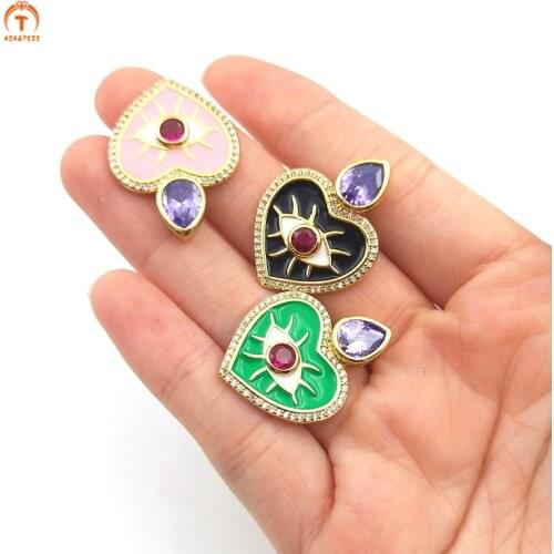 5pcs Micro CZ Pave Heart Evil Eye Shape Pendant Synthetic Pink Violet Black Pendants Handmade For Women Necklace Making Jewelry
