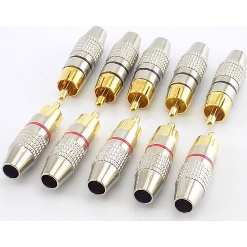 5pcs RCA Male Plug to cabling Connector Adapter Audio Video Cable CCTV camera Non Solder Gold Plated Accessories
