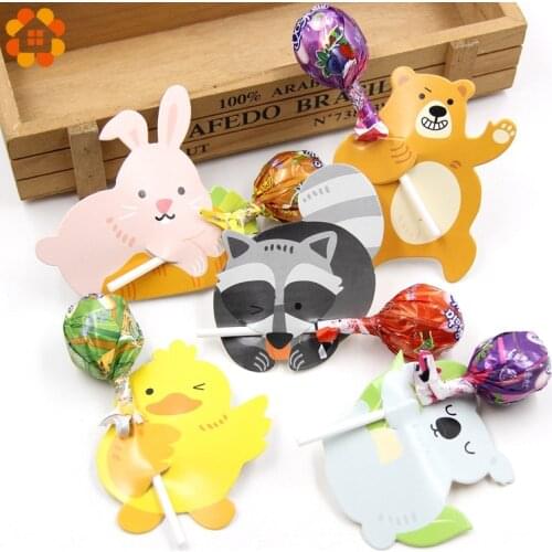 50PCS Cute Animal Rabbit Duck Bear Candy Lollipop Decoration Card Wedding Kids Birthday Party Candy Gift Accessories Supplies
