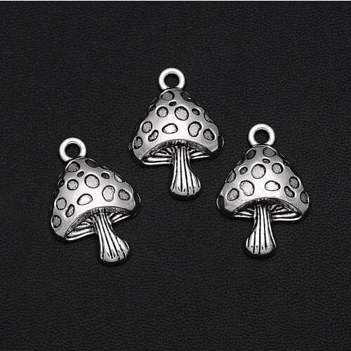 8pcs/Lots 17x25mm Antique Silver Plated Mushroom Charms Alloy Metal Plant Wild Pendants For DIY Jewelry Making Findings Crafts