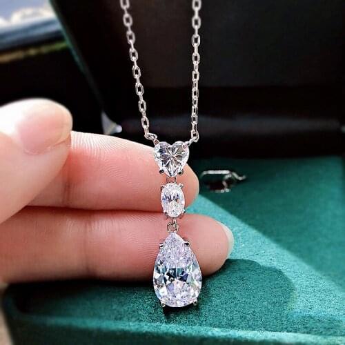 925 Sterling Silver 8*13mm Water Drop Simulated Moissanite Diamond Pendant Necklaces Wedding Fine Jewelry Gift