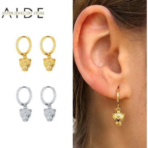AIDE Punk 925 Sterling Silver Hoop Earrings For Women Luxurious INS Leopard Head Piercing Huggie Earings Fine Jewelry Kolczyki