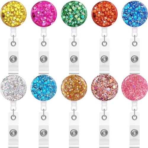 10Pcs Badge Reel Bling Badge Holder Reel Retractable Alligator Clip ID Name Card Holder Key Ring Backing For Volunteer
