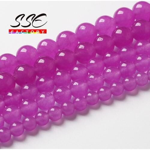 Natural Purple Magenta Jades Chalcedony Beads Round Stone Beads For Jewelry Making DIY Bracelet Accessories 4 6 8 10 12 14mm 15"