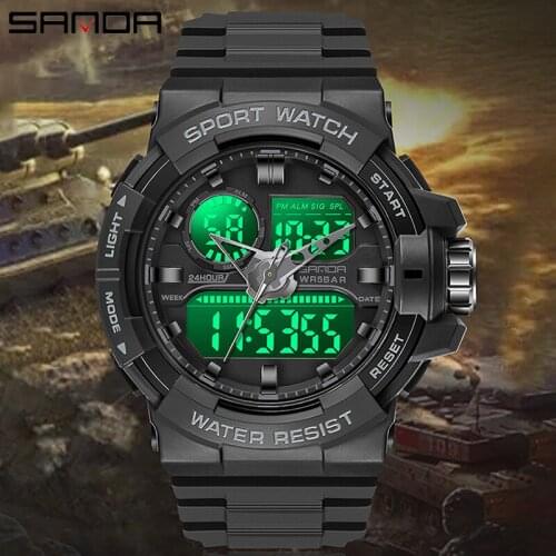 SANDA Military Sports Watch Mens Top Brand G style LED Digital Watch Mens Quartz Watch 50M Waterproof Luminous Clock часы