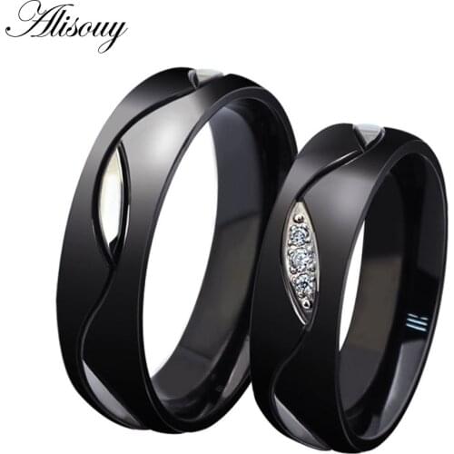 Size 5-13 Hot sale black wedding rings for men women CZ couple ring 316l stainless steel engagement jewelry lover rings