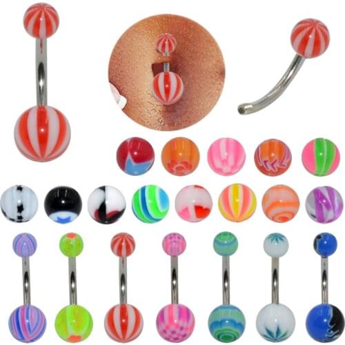 CHUANCI 20pcs/Lot Surgical Steel Bar&Colorful Acrylic Round Ball Belly button Ring Navel Ring Body Piercing Jewelry 14g