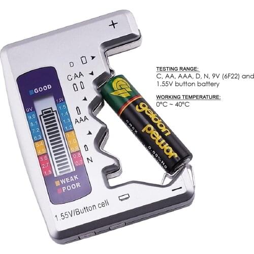 Digital Battery Checker Battery Capacity Tester for C/D/9V/AA/AAA/1.5V Lithium Battery Power Supply Measuring Instrument