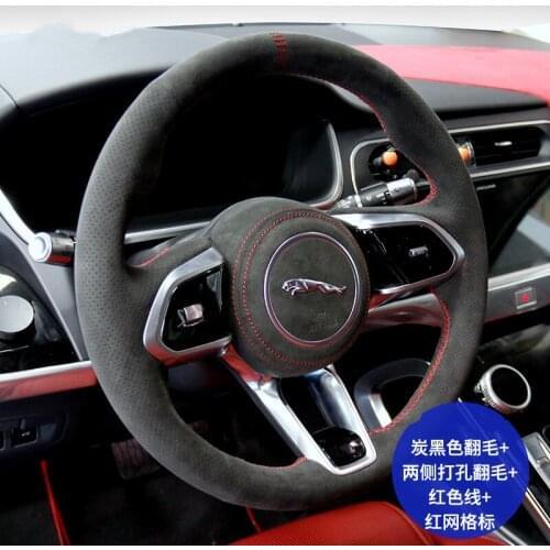 DIY hand-stitched steering wheel cover fit for Jaguar XF XJL XE F-PACE F-TYPE leather suede grip cover
