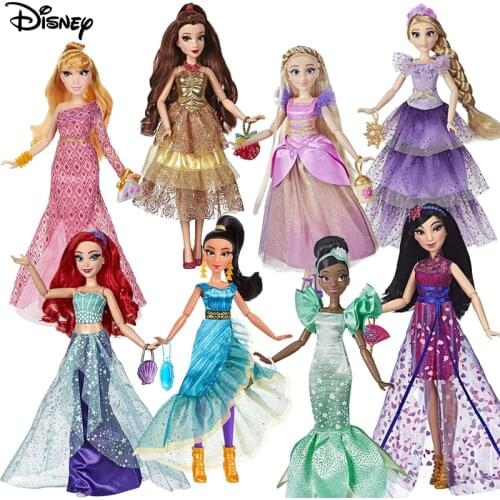 Disney Princess Action Figure Models Style Series Belle Ariel Jasmine Mulan Dolls in Contemporary Style with Purse & Shoes