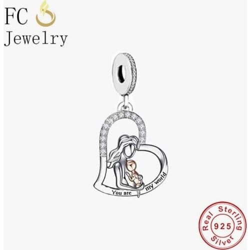 FC Jewelry Fit Original Charm Bracelet 925 Sterling Silver Mother Hug Baby You Are My World Bead For Making Women Berloque 2021