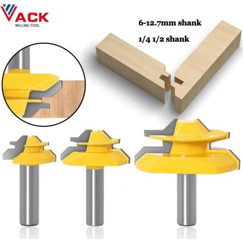 VACK 45 Degree Lock Miter Router Bit 6.35 8mm 12.7mm Shank Wood Tenon Milling Cutters For MDF Plywood Carpenter Woodworking Tool