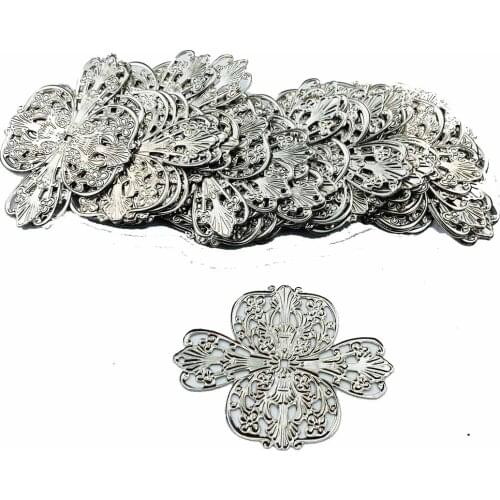 20 pcs/lot 42x57mm Metal Filigree Flowers Slice Charms base Setting Jewelry DIY Components Findings