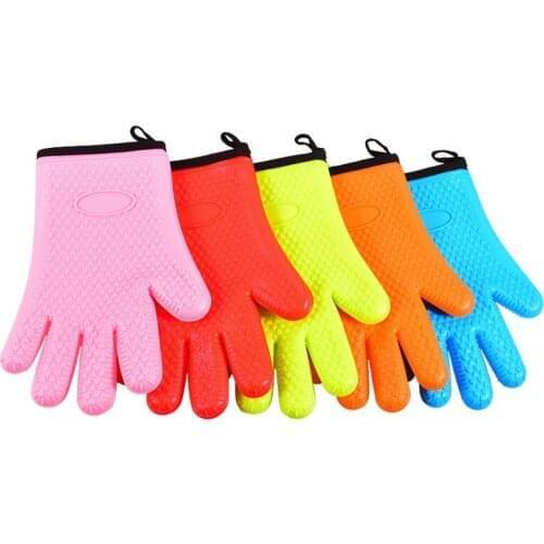 Hot Silicone Glove With Lanyard Kitchen Grilling Gloves Oven Mitts Heat Resistant Non-slip Cooking BBQ Grill Glove Baking Glove