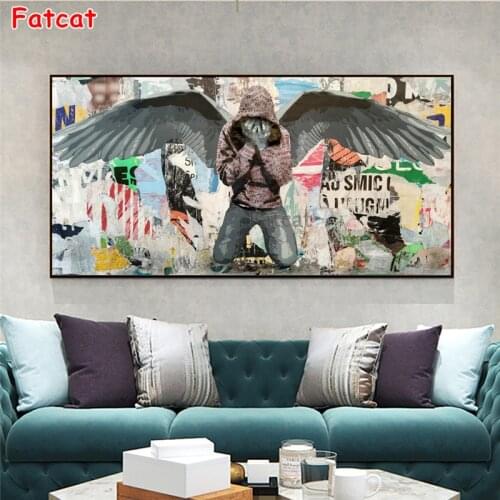 Crying Hooded Man Collage Graffiti Street Art Diamond Painting Scenic Pictures Diamond Embroidery Home Decor Handicrafts PP2035