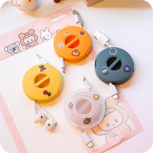 Kawaii Data Cable Storage Box Cable Organizer Mobile Phone Cable Earphone Charging Cable Holder Reel Cable Portable Travel