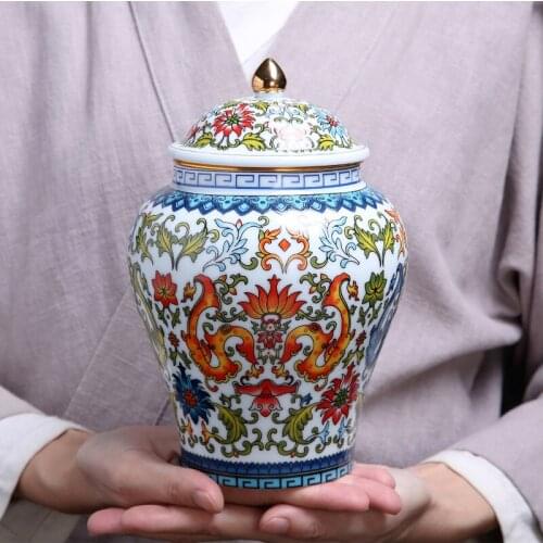 Chinese-style Ceramic Tea Cans with Lid Blue and White Porcelain Airtight Cans Medium Dried Fruit Storage Cans Tea Storage Cans