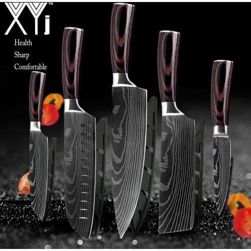 Kitchen Knives Damascus Veins Stainless Steel Knives Gift Knife Cover Color Wood Handle Fruit Santoku Cleaver Chef Cooking Knife