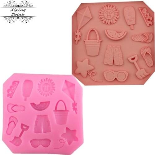 Summer beach sun slippers glasses shorts silicone mold DIY Party cake decoration tool chocolate fudge mold
