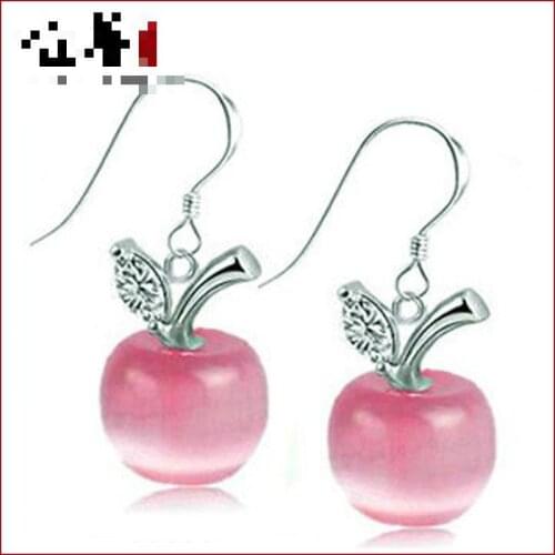 Hot Sell Fashionable Silver-plated Ear Hook Pink Fruit Sweet Set Crystal Pendant Earrings Female Anti - Allergy Material