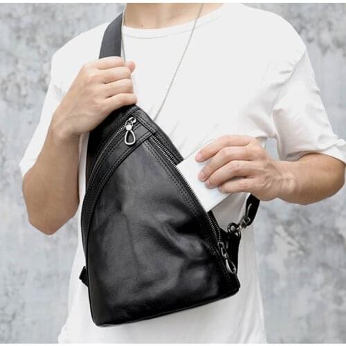 Luufan Genuine Leather Sporty Chest Bags For Men iPad Cow Leather Shoulder Bags Male Anti Theft Chest Pack Male Backpack Black