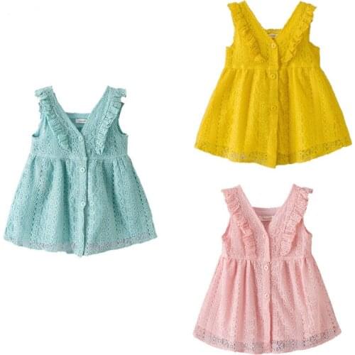 Sweet Children Girls Hollow Out Princess Dress, Ruffled Fly Sleeves V-Neckline Muti-Layer One Piece Tiered Dress 3 Colors