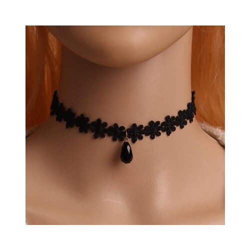 Fashion Female Chokers Black Water Drop Crystal Pendant Choker Lace Necklace Jewelry For Women Gift Wholesale