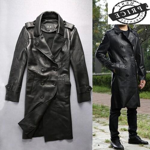 2021 100% Real Sheepskin Coat Men Streetwear Genuine Leather Jacket Man Long Moto Biker & Real Leather Windbreaker LW2aa1