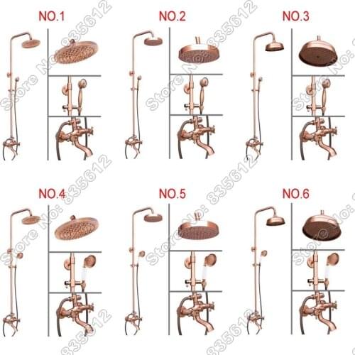 Bathroom Red Copper Rain Shower Faucet Sets Mixer Bathtub Tap Wall Mounted Dual Handle Cold & Hot Water Hand Shower Taps Jrg004