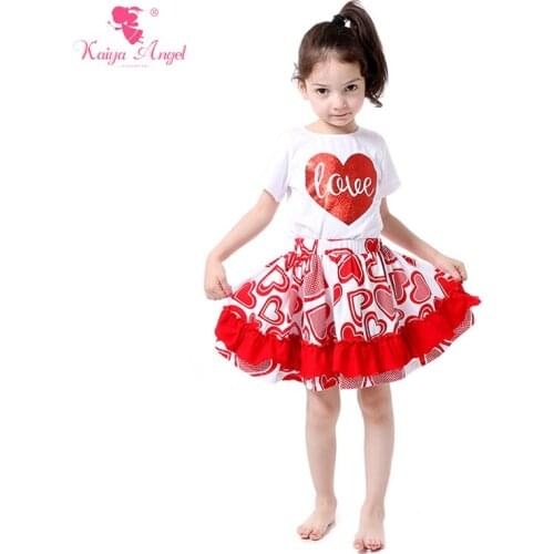 Valentines Girls Outfit Children Girl Clothing Sets Big Red Heart Sweet Girls Clothes LOVE Top Shirt Skirt Suit Valentine Sweet