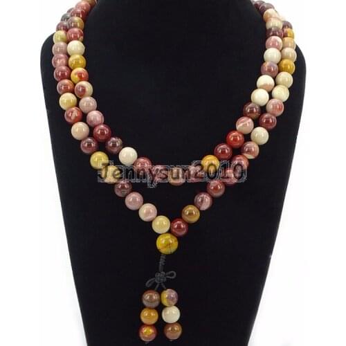 Natural Moukaite 10mm Gems Stone Buddhist 108 Bead Prayer Mala Long Necklace Multi-Purpose Bracelet Necklace 5Strands/Pack