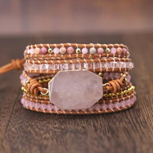 2021New Natural Stone Bracelet 5 Wraps Bracelet Handmade Boho Pink Bracelet for Women Bracelet Dropshipping