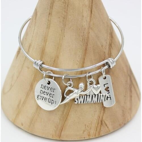 New Arrival Stainless Steel Bangle Zinc Alloy I Love Swimming Charms Bracelet&Bangle For Swimmers Girl Gift Pulsera