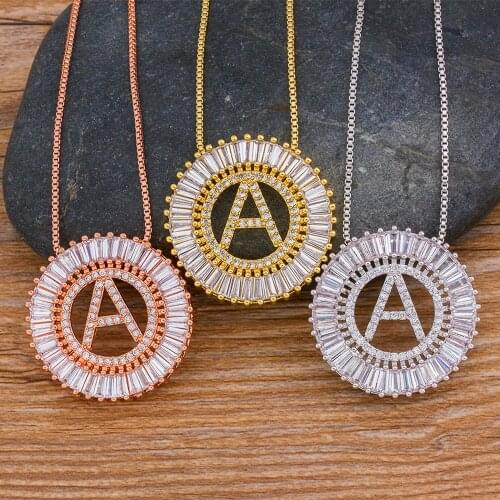 Top Quality 3 Colors 26 initial Letter Necklace Micro Pave CZ Pendant Necklaces Copper Charm Statement Jewelry For Women Gift