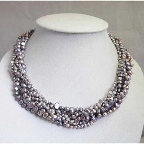 Genuine Grey Freshwater Pearl Necklace Multi Strand Pearl Jewelry Bridesmaid Gift Fashion Ladys Wedding Party Jewelry