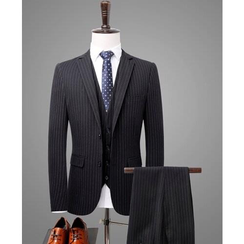 New Top Quliaty 2020 Men Business Suit Slim fit Classic Striped Male Suits Blazers Two Buttons 3 Pieces/jacket+pants+vests 1780
