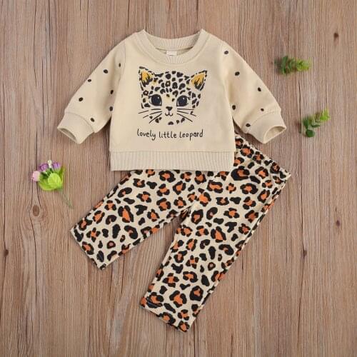 2021 Toddler Baby Girl Casual Clothing Set 2Pcs Long Sleeve Animal Printed Top Leopard Pant Spring Fall Clothes 0-3Years