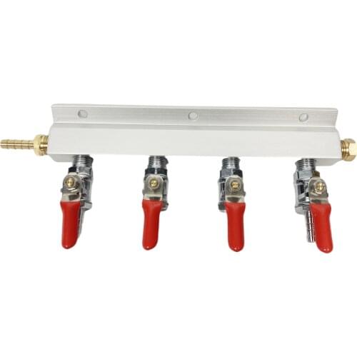 4 Output / 4 Way 6MM BARB Gas Line Manifold Splitter with Check Valves
