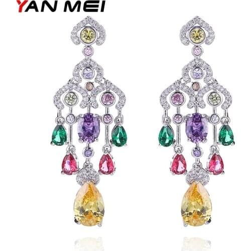 Luxury Bohemia Dangle Earrings For Women Jewelry Hollow Crystal Brincos Cubic Zirconia Earring For Party YME6461AY