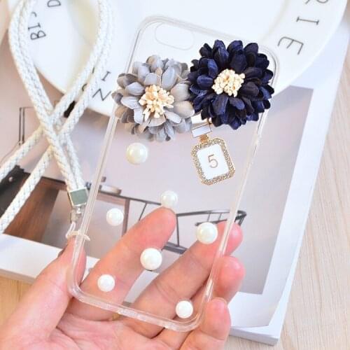 Luxury Pearl Camellia Flowers Cloth Flower Silicone With Hang Rope Case Cover For HuaweiP8 P9 P10 P20 P30 PLUS LiTE Mate10 20