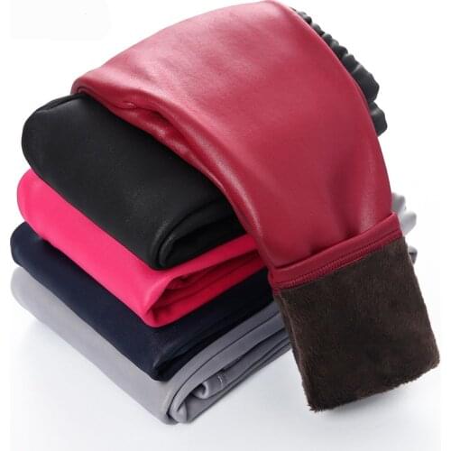 Retail 2020 New Arrival Girls Winter Fake PU Thick Fleece Leggings Winter Pants Warm Pants Leggings Winter For Kids
