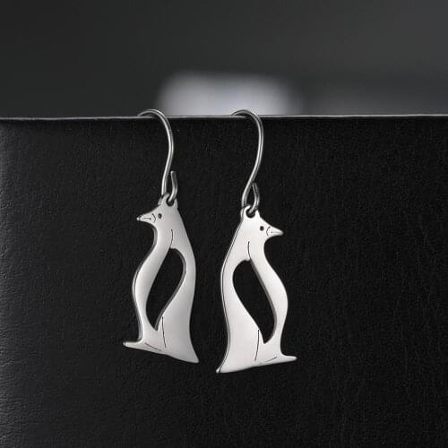 My Shape Stainless Steel Earrings Penguin Seahorse Dolphin Drop Earring Silver Color Dangle Earrings Animal Pendant Jewelry Gift