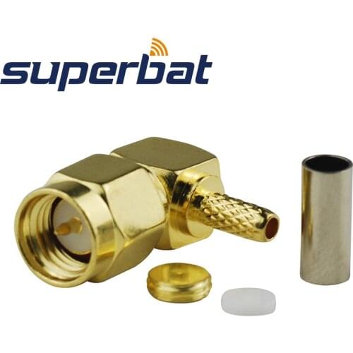 Superbat 10pcs SMA Crimp Plug Right Angle for Cable RG174 RG188A RG316 LMR100