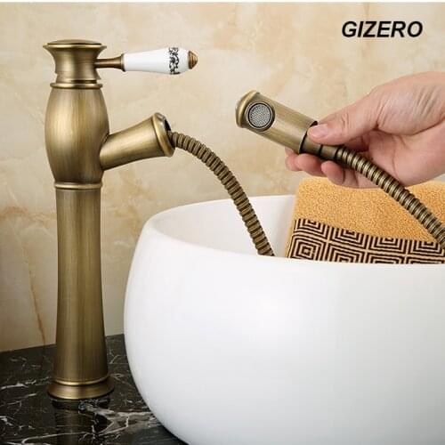 Euro Style Bathroom Pull Out Faucet Antique Retro Tall Basin Cold And Hot Taps Vanity Vessel Sink Water Faucet ZR182