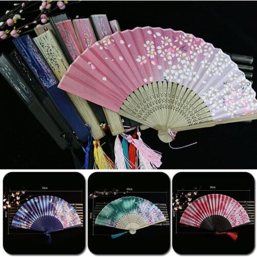 Vintage Silk Folding Fan Chinese Fan Summer Female Tassel Dance Hand Fan Portable Home Decor Craft Gift веер ручной складной